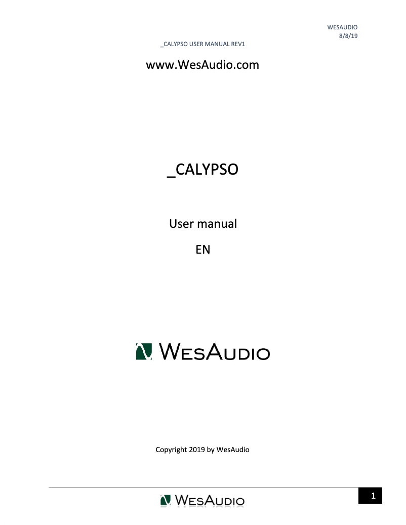 Page 1 de la notice Manuel utilisateur WesAudio CALYPSO