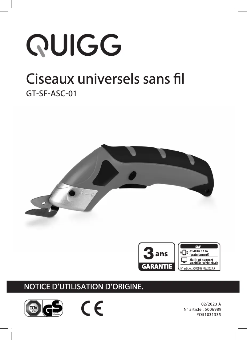 Page n°1 - Manuel utilisateur Quigg GT-SF-ASC-01