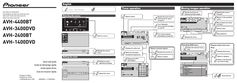 Page 1 de la notice Guide de démarrage rapide Pioneer AVH-1400DVD