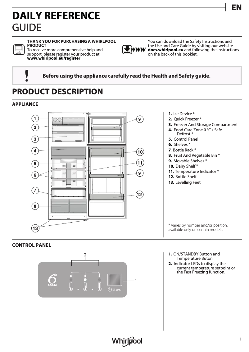 Page n°1 - Manuel utilisateur Whirlpool WT70I 831 W