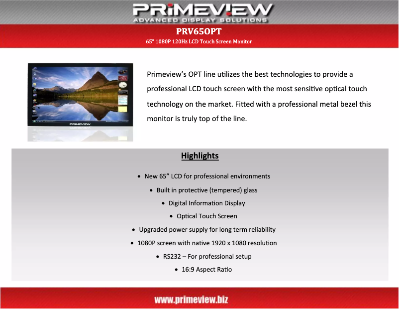 Page n°1 - Manuel utilisateur Primeview PRV65OPT