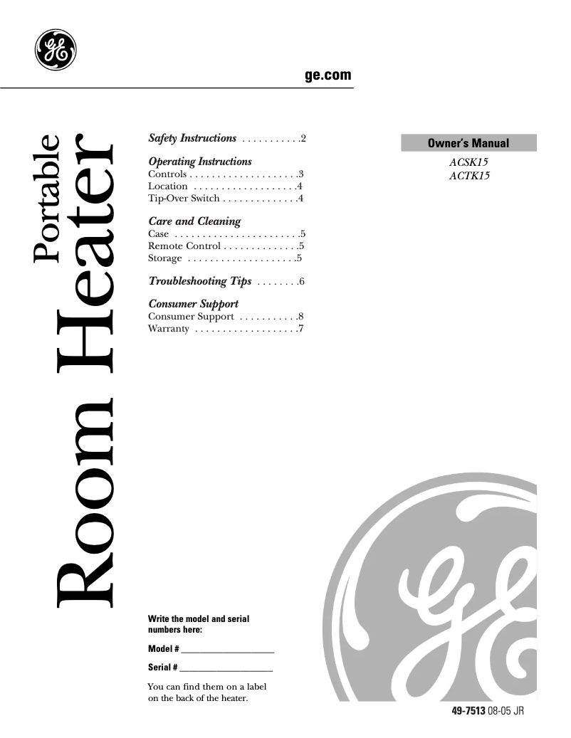 Image de la première page du manuel de l'appareil ACTK15AH