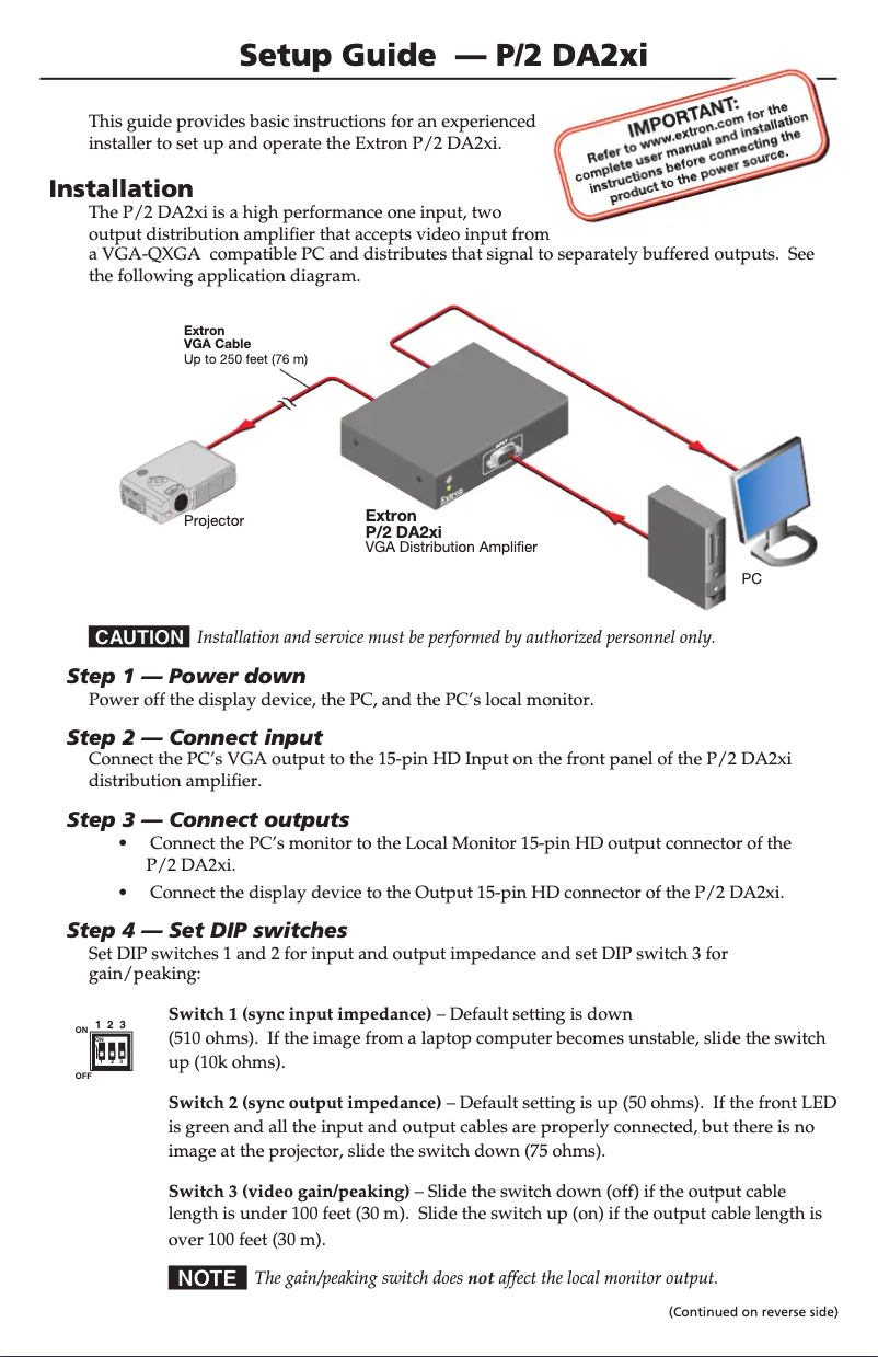 Page 1 de la notice Manuel utilisateur Extron P/2 DA2xi
