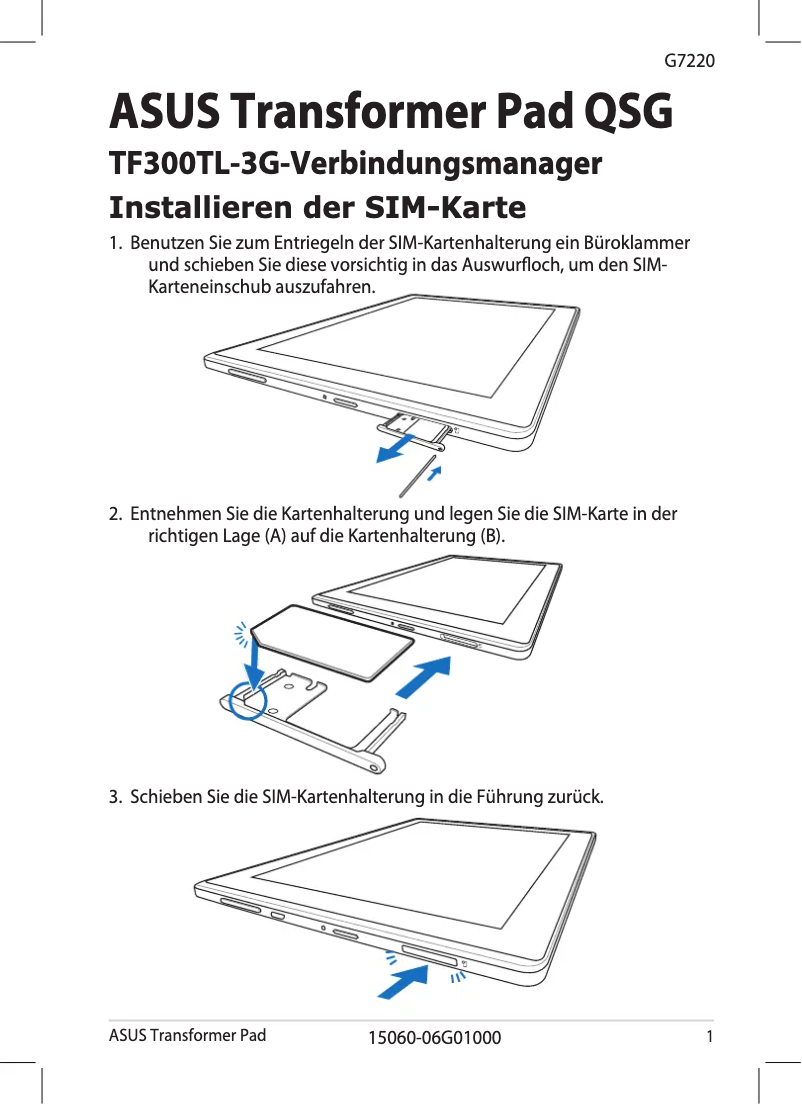 Page 1 de la notice Guide de démarrage rapide Asus Transformer Pad TF300TL