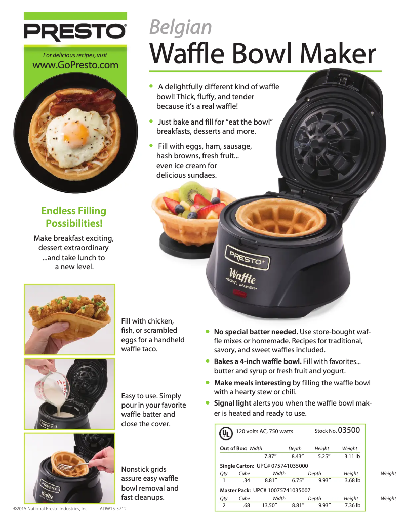 Image de la première page du manuel de l'appareil Belgian Waffle Bowl Maker 03500