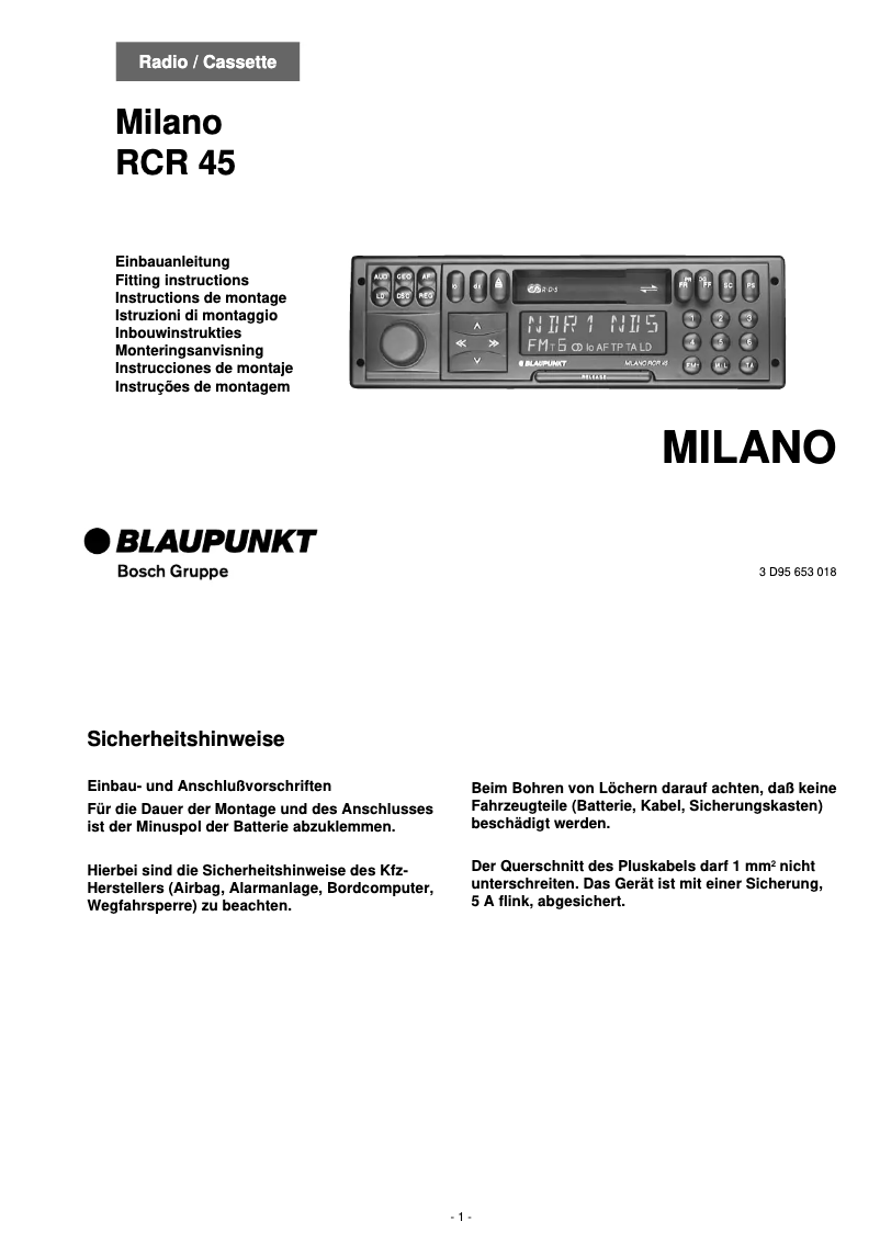 Page 1 de la notice Manuel utilisateur Blaupunkt Milano CRR 45