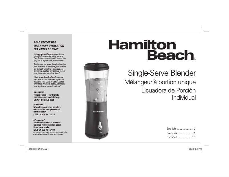 Page n°1 - Manuel utilisateur Hamilton Beach Single-Serve 51133