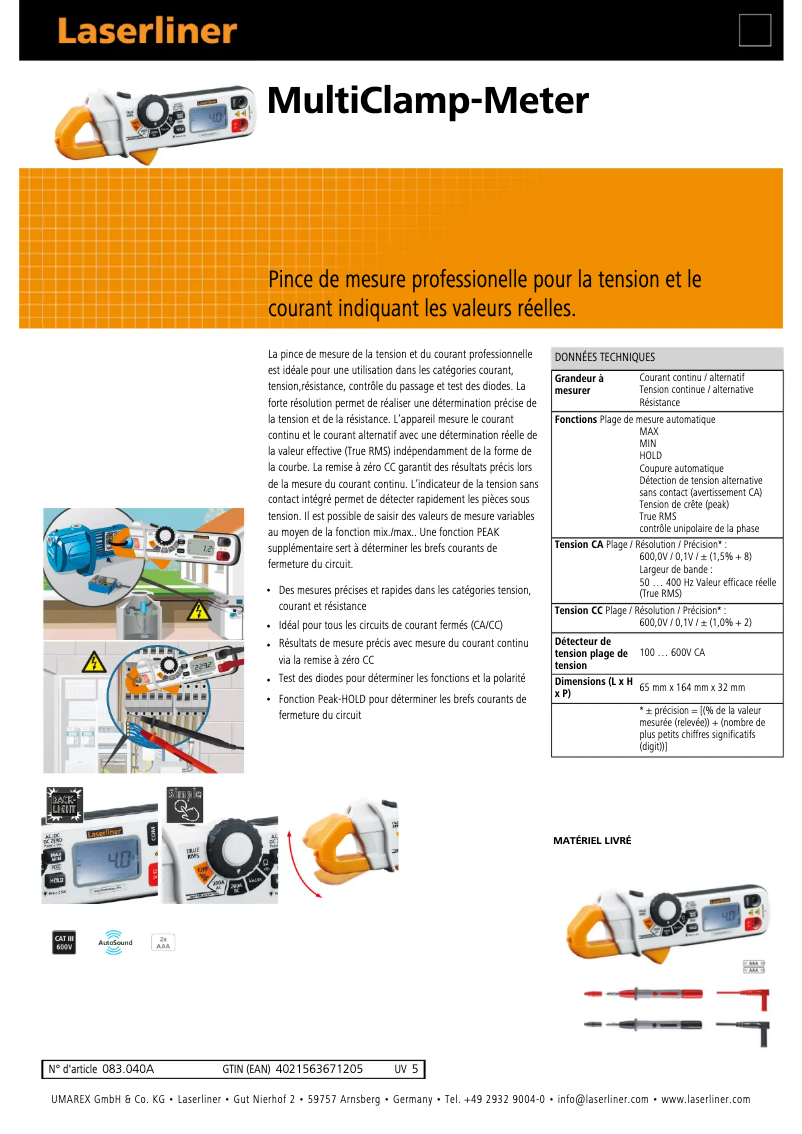 Image de la première page du manuel de l'appareil MultiClamp-Meter