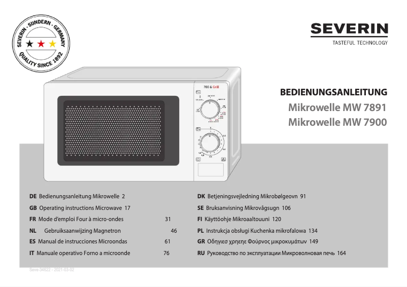 Page n°1 - Manuel utilisateur Severin MW 7849