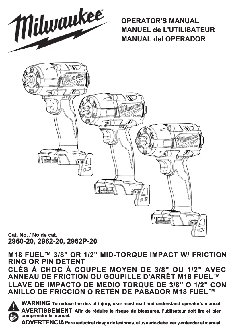 Page n°1 - Manuel utilisateur Milwaukee 2962P-20