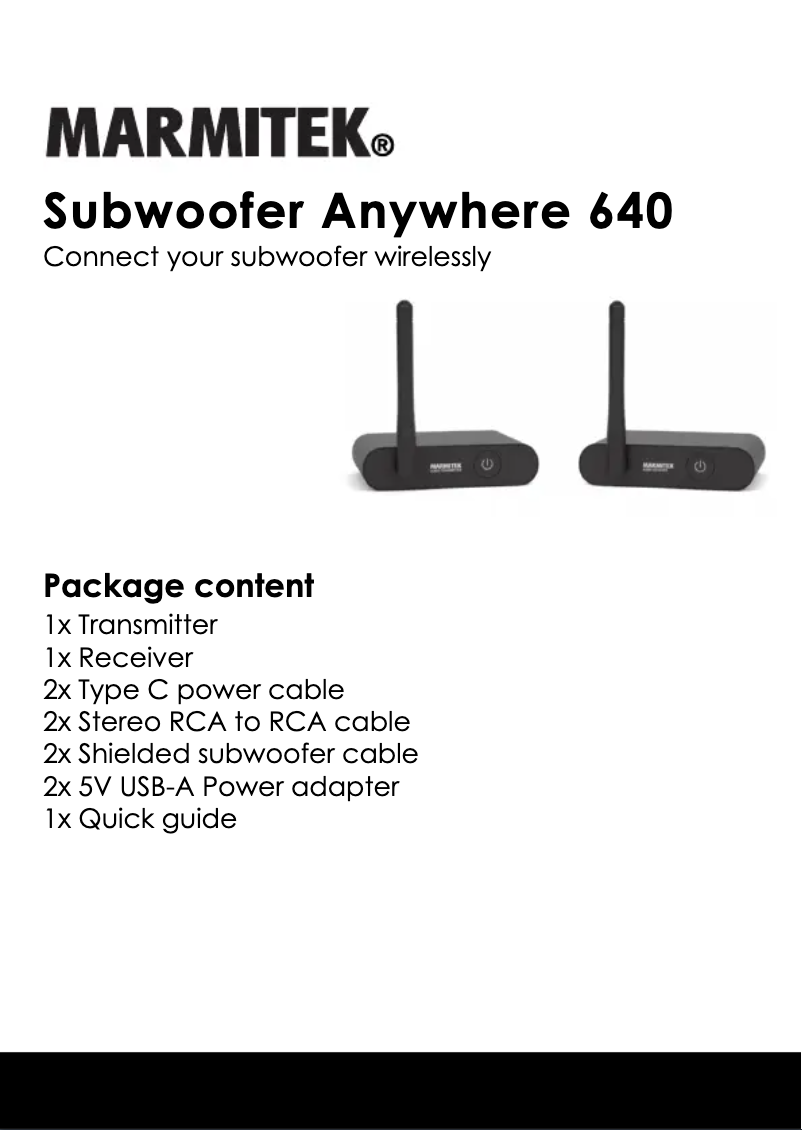 Page 1 de la notice Fiche technique Marmitek Subwoofer Anywhere 640