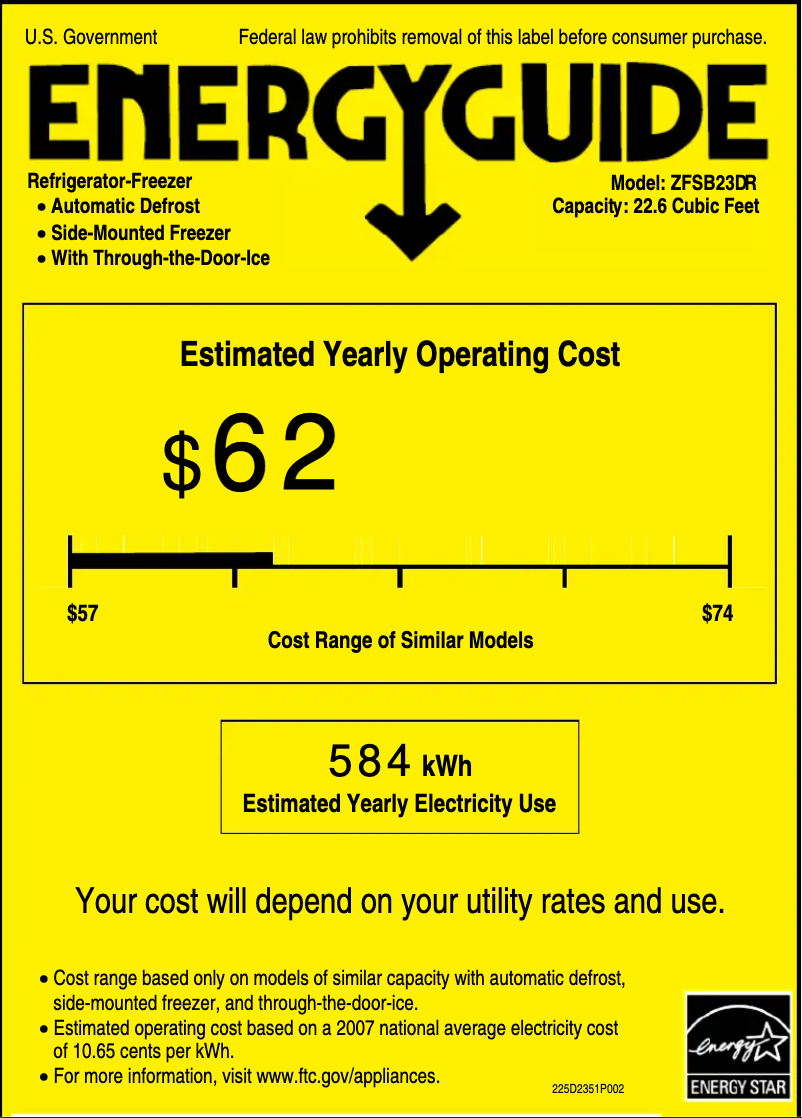 Page 1 de la notice Label énergétique GE ZFSB23DRSS