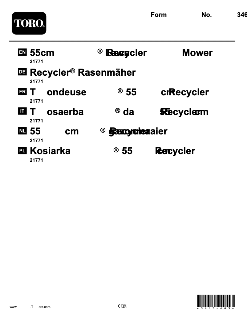 Page 1 de la notice Manuel utilisateur Toro 21771