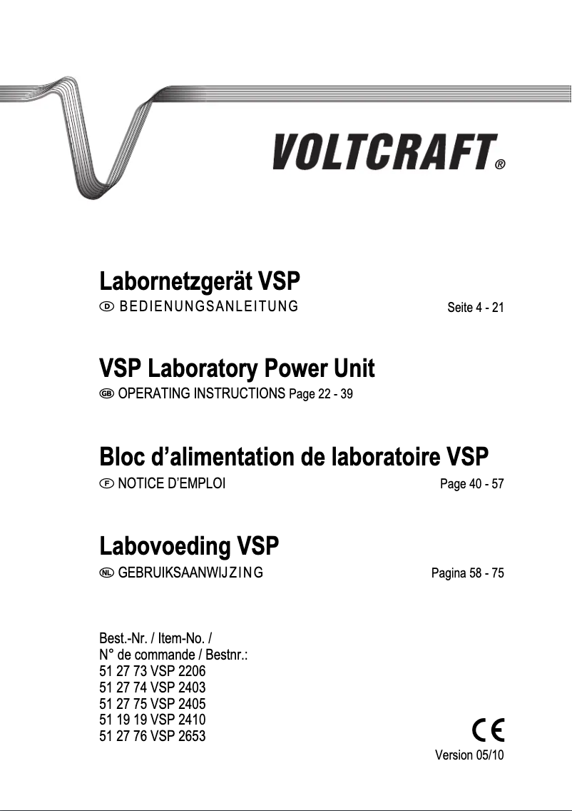 Page n°1 - Manuel utilisateur Voltcraft VSP 2405