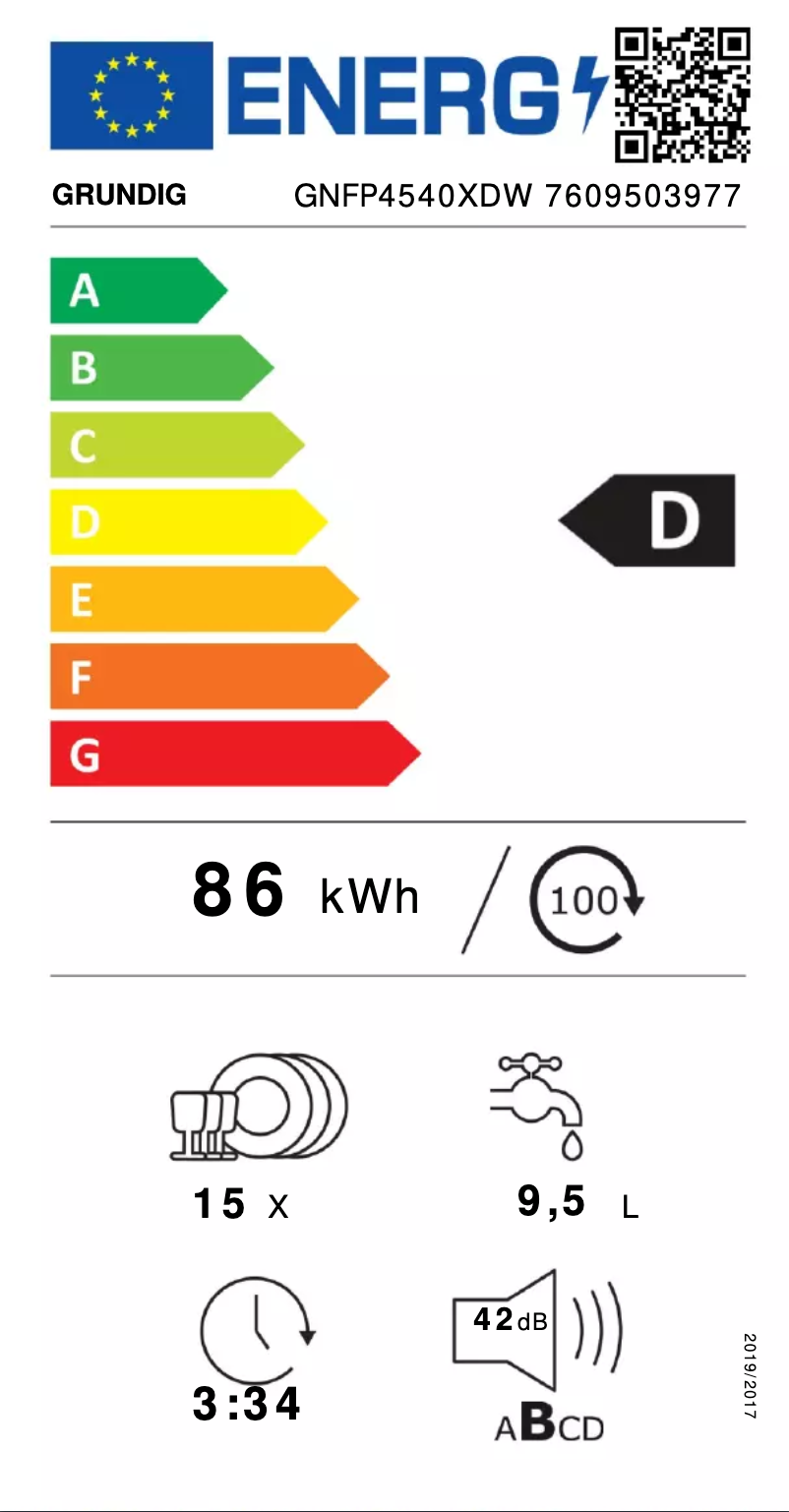 Page 1 de la notice Label énergétique Grundig GNFP4540XDW