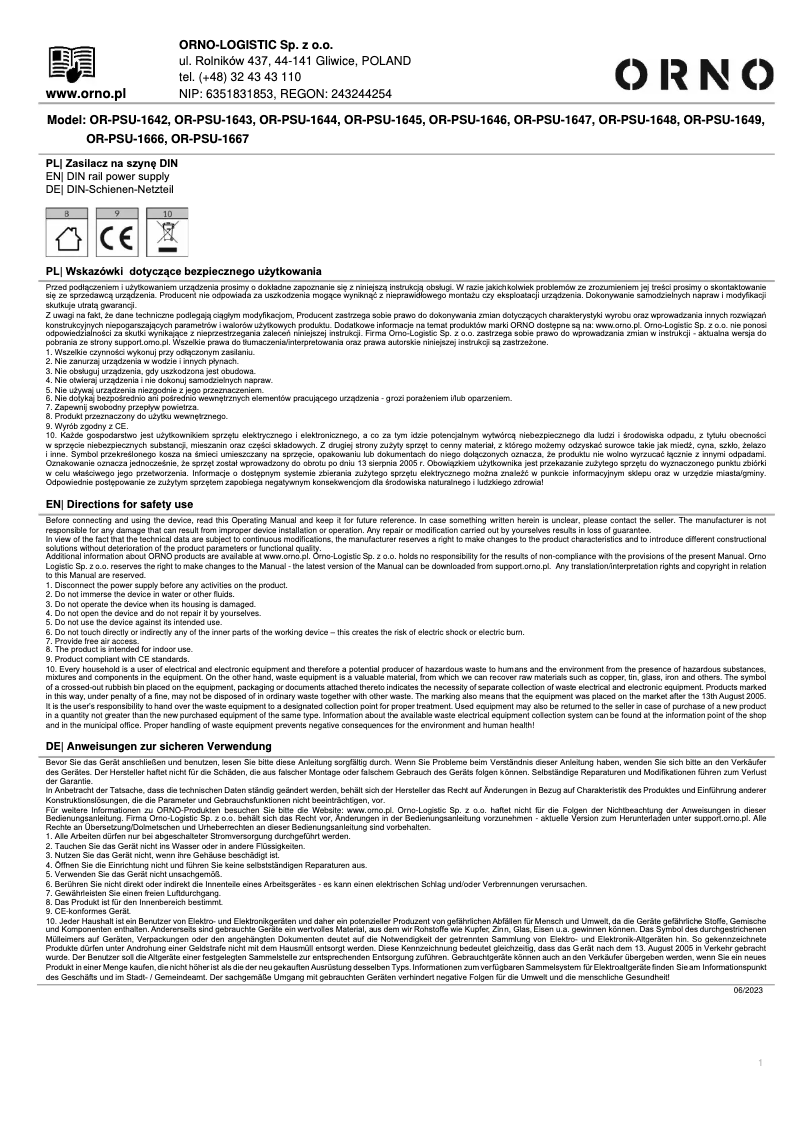 Page 1 de la notice Manuel utilisateur ORNO OR-PSU-1666