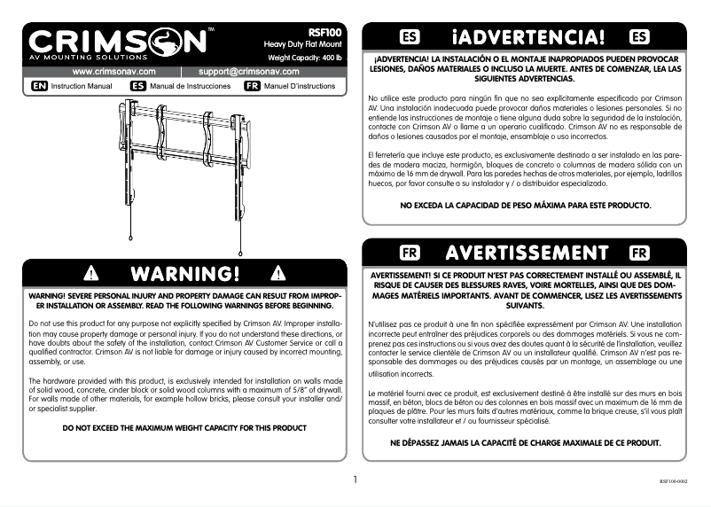 Page n°1 - Manuel utilisateur Crimson RSF100