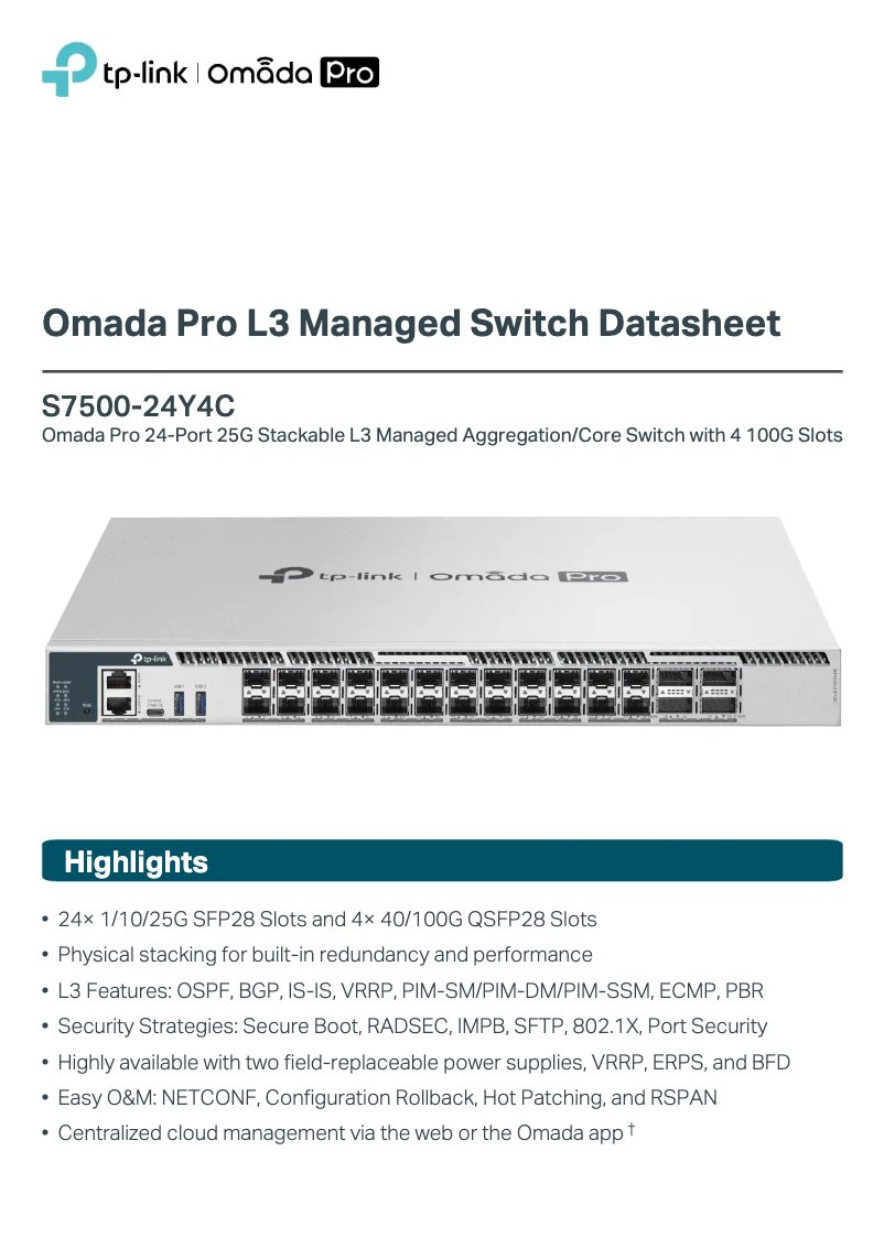 Page n°1 - Manuel utilisateur TP-Link S7500-24Y4C