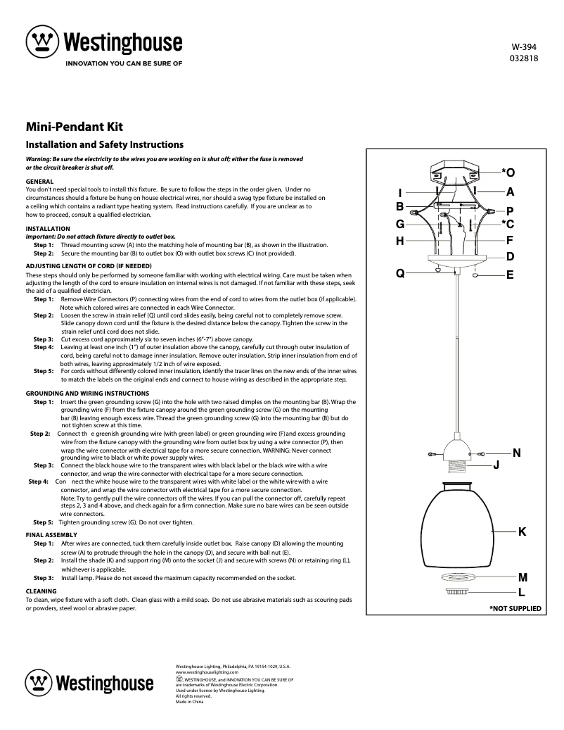 Page 1 de la notice Manuel utilisateur Westinghouse 6000400