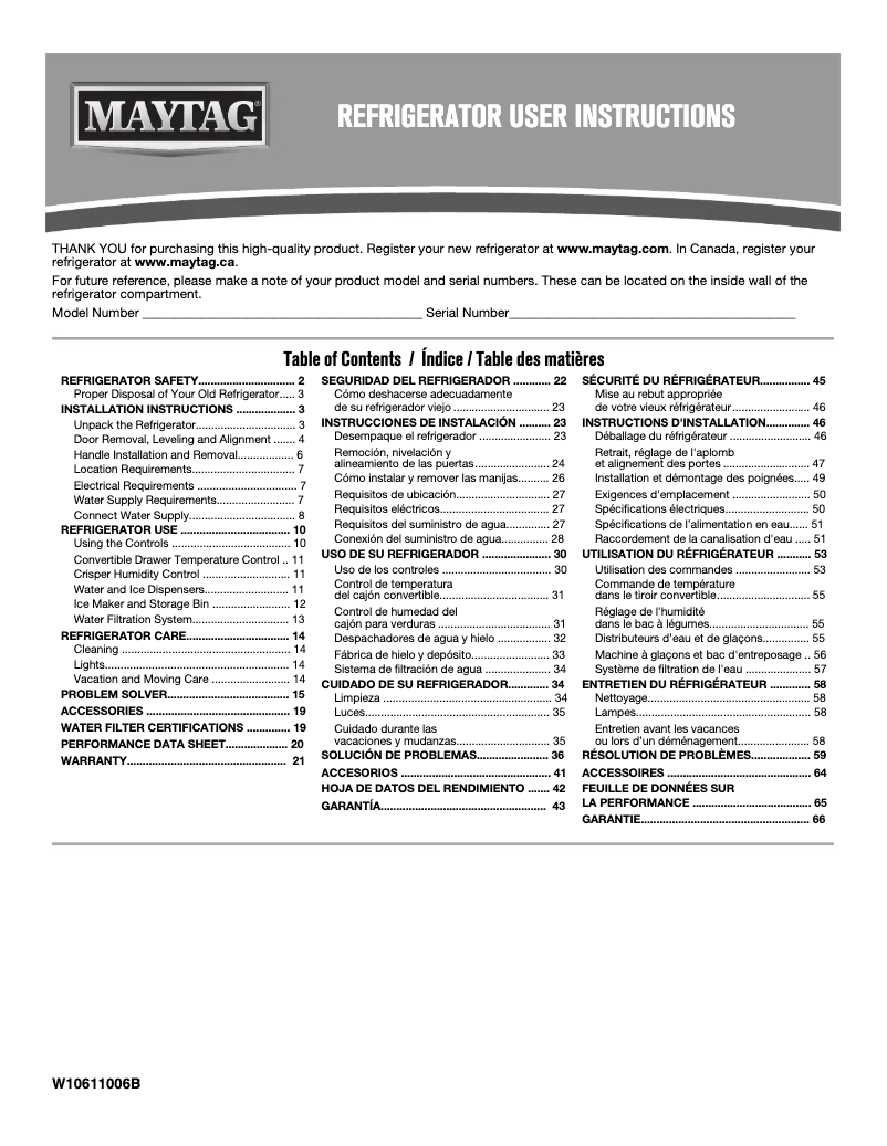Page n°1 - Manuel utilisateur Maytag MSF21D4MDM