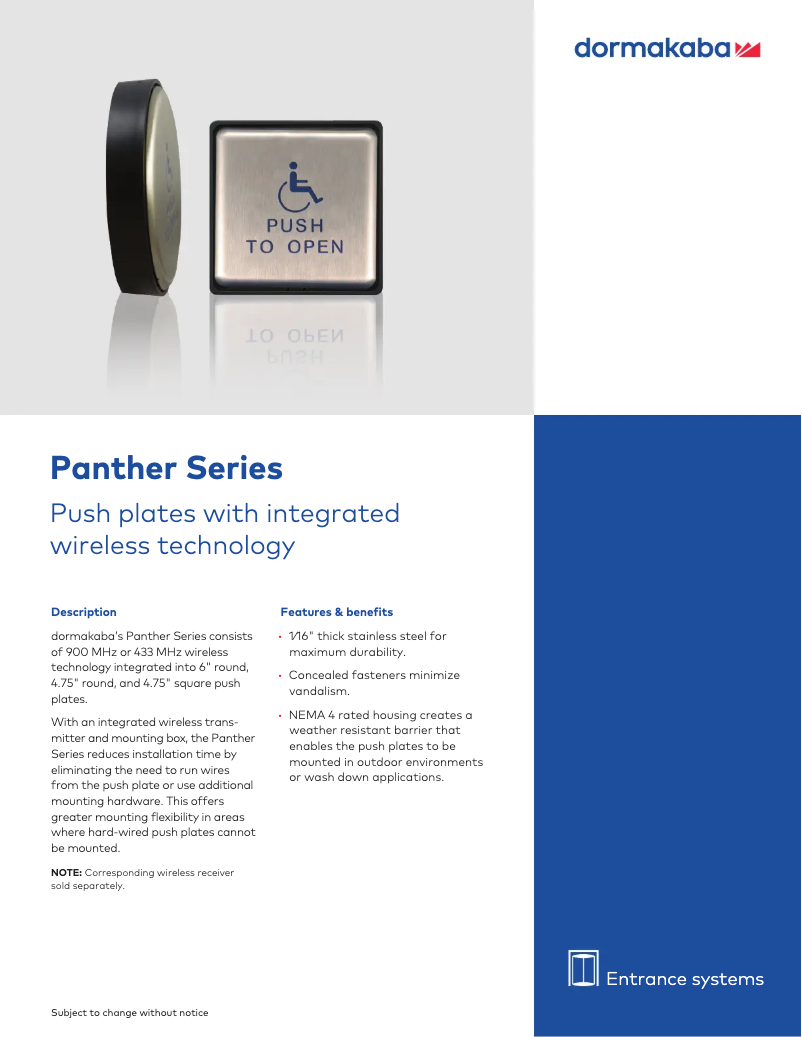 Page n°1 - Manuel utilisateur Dormakaba Panther