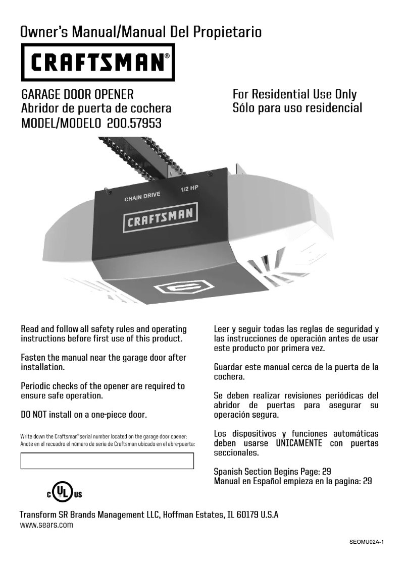 Page 1 de la notice Manuel utilisateur Craftsman 57953