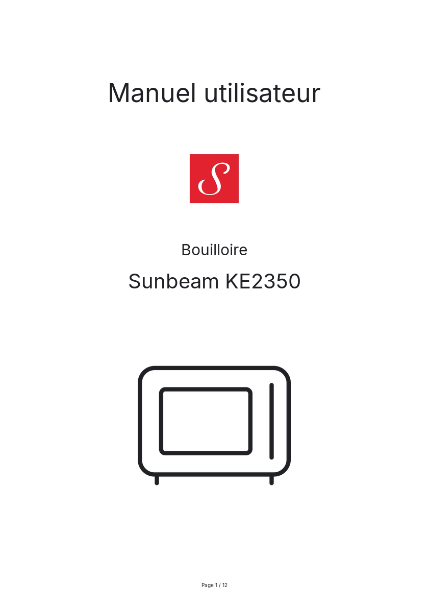 Page n°1 - Manuel utilisateur Sunbeam KE2350