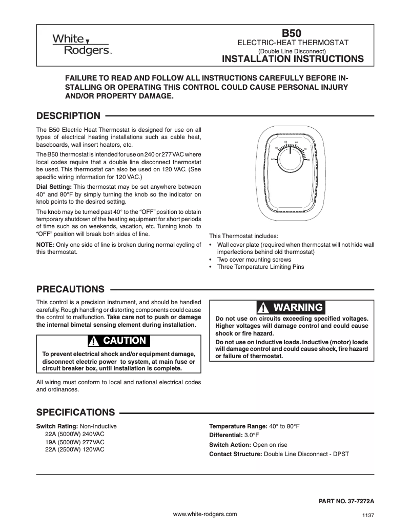 Página 1 del manual Manual de usuario White Rodgers B50