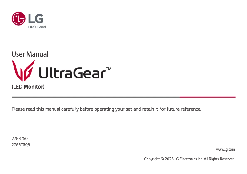First page image of the manual for UltraGear 27GR75Q