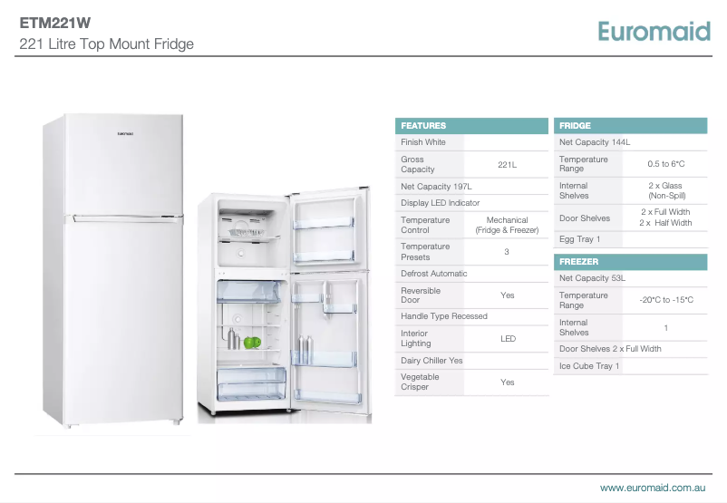 Page n°1 - Fiche technique Euromaid ETM221W