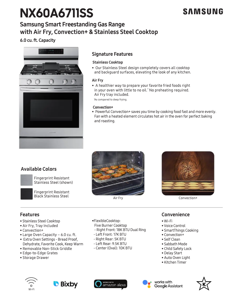 Page 1 de la notice Fiche technique Samsung NX60A6711SG