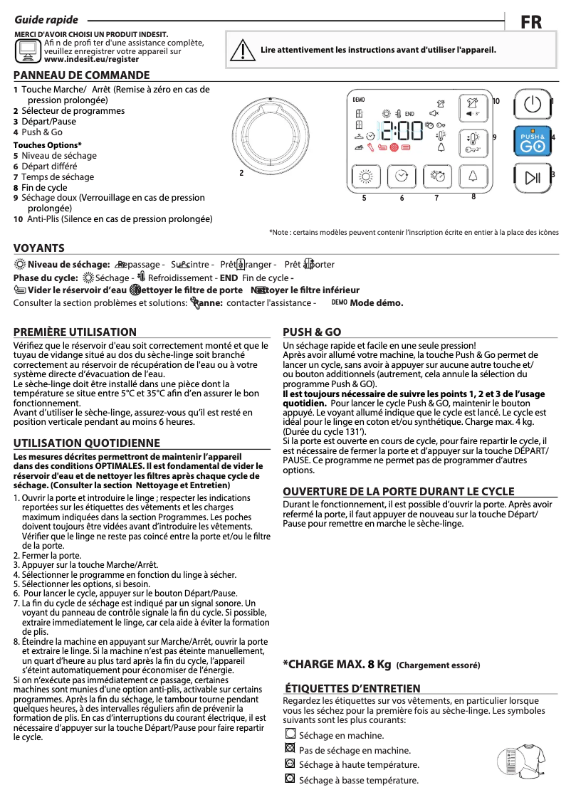 Page 1 de la notice Manuel utilisateur Indesit YTM1183XFR