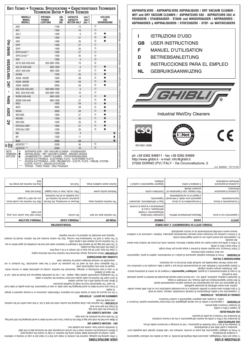 Page 1 de la notice Manuel utilisateur Ghibli AS90