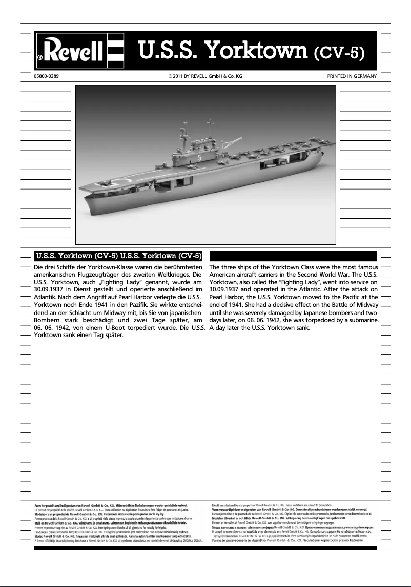 Page 1 de la notice Manuel utilisateur Revell U.S.S Yorktown CV-5