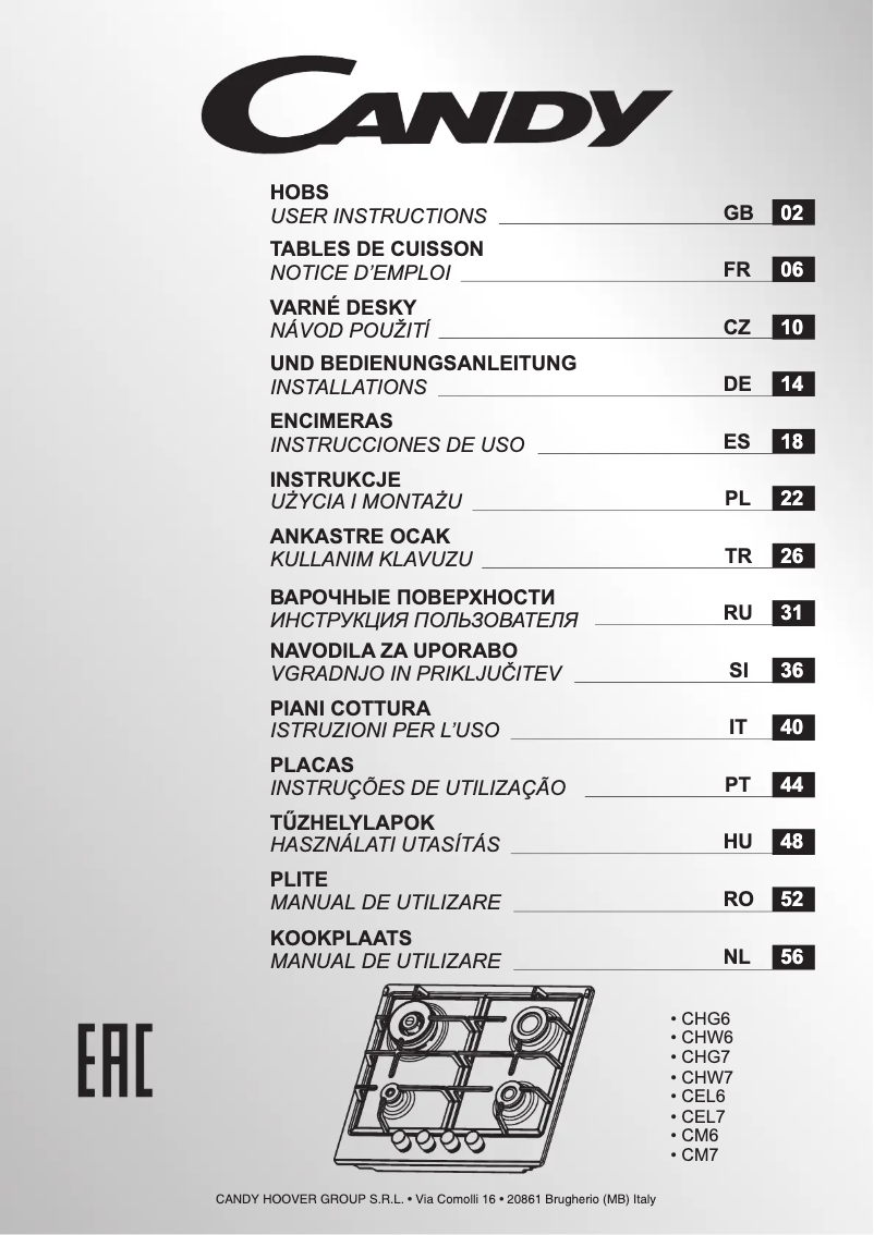Page n°1 - Manuel utilisateur Candy CEL6PBRX