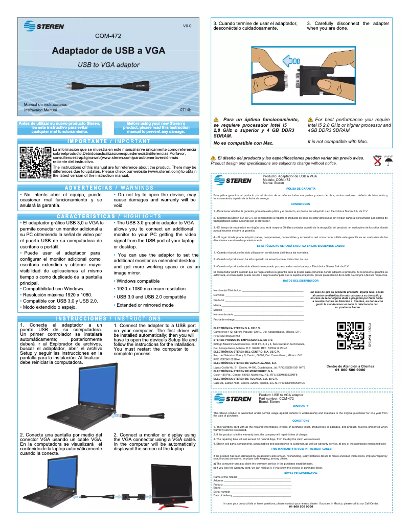 Page n°1 - Manuel utilisateur Steren COM-472