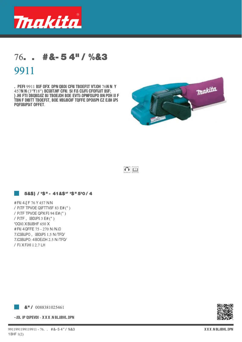 Página 1 del manual Ficha técnica Makita 9911