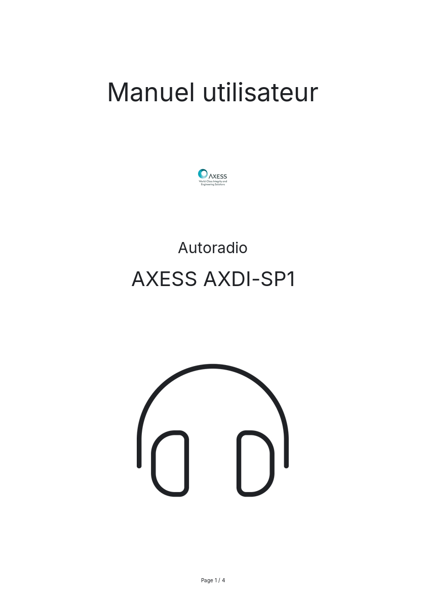 Image de la première page du manuel de l'appareil AXDI-SP1