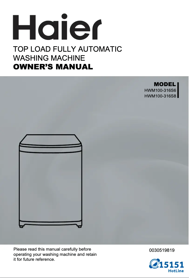 Page 1 de la notice Manuel utilisateur Haier HWM100-316S8