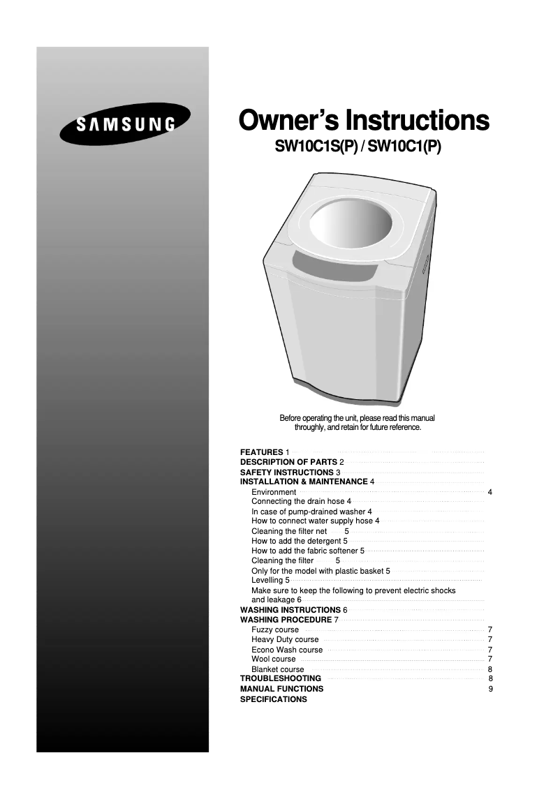 Página 1 del manual Manual de usuario Samsung SW10C1S