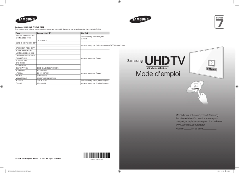 Page 1 de la notice Guide d'installation Samsung UA50HU7000U
