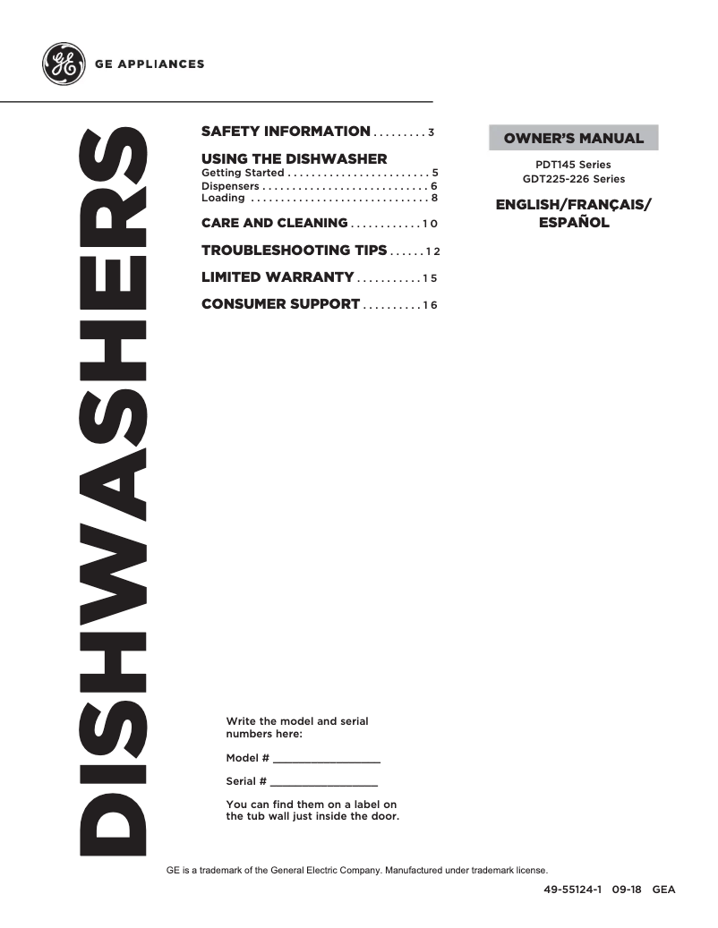 Page n°1 - Manuel utilisateur GE GDT226SSLSS