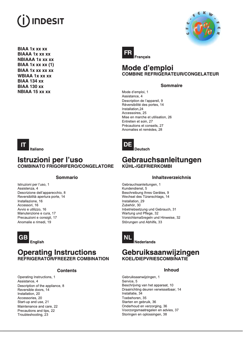 Page 1 de la notice Manuel utilisateur Indesit BIAA 13 V SI DR