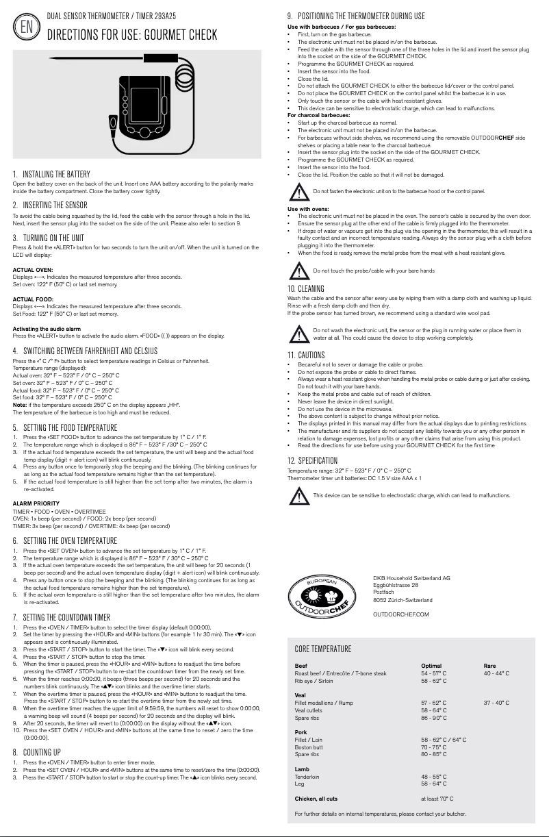 Page 1 de la notice Manuel utilisateur Outdoorchef 14.491.21