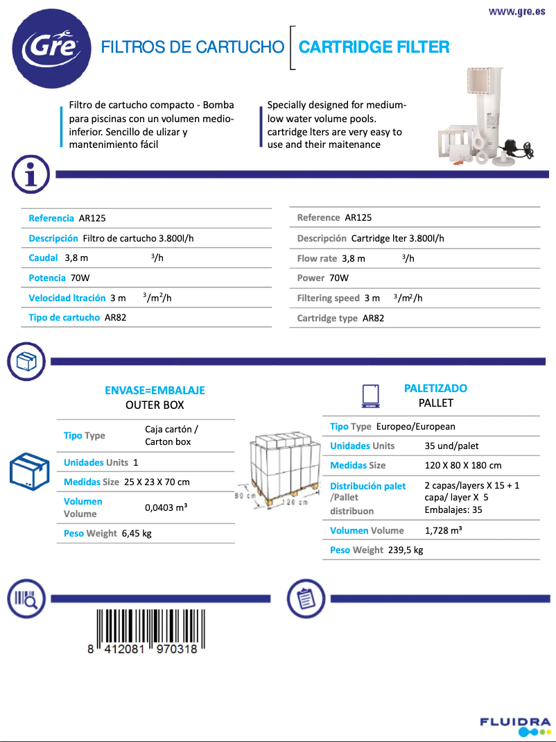 Page 1 de la notice Fiche technique Gre AR125