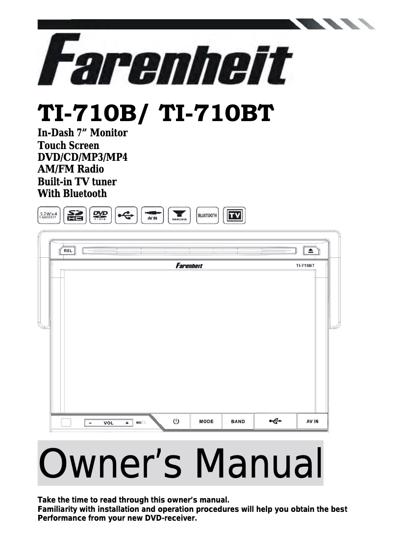 Page 1 de la notice Manuel utilisateur Farenheit TI-710