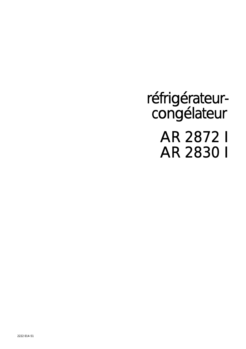 Page n°1 - Manuel utilisateur Arthur Martin-Electrolux AR2830I