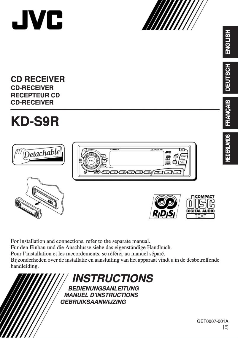 Page 1 de la notice Manuel utilisateur JVC KD-S9R