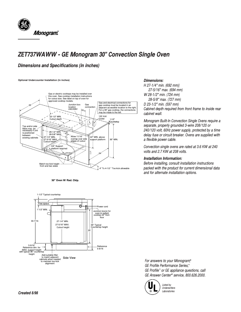 Imagen de la primera página del manual del dispositivo ZET737WAWW