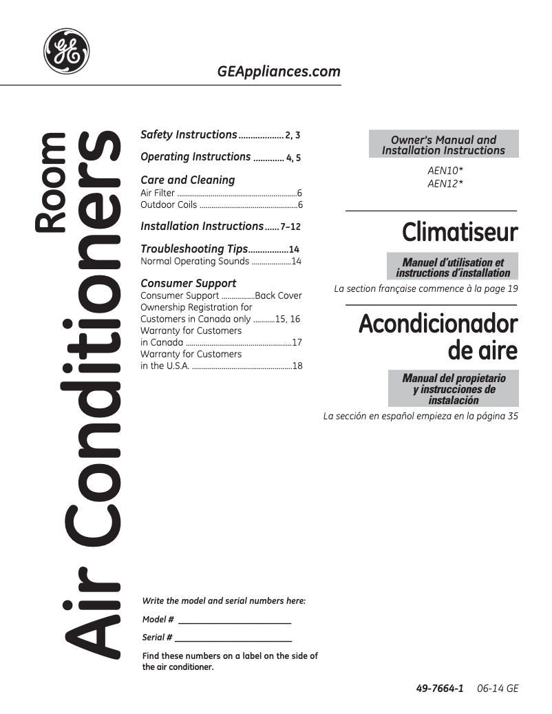 Page n°1 - Mode d'emploi GE AEN12AS